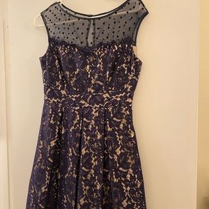 Eliza J Navy Lace Fit and Flare Dress